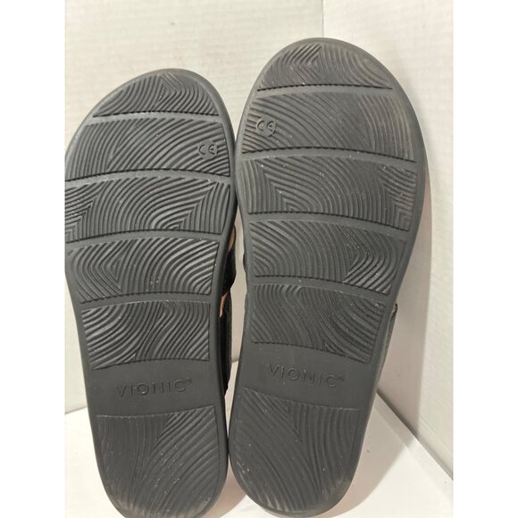 Vionic Womesn Marvina slide sandal with black leather straps and a cork sole sz - Picture 4 of 6